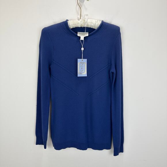 Sail To Sable Sweater Pullover Cotton Crewneck Long Sleeve Navy $138 XXS NWT - Picture 1 of 8